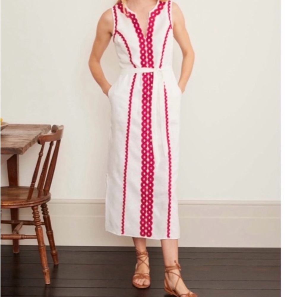 Boden dress NWT 6 linen midi dress Cora embroidered Dress